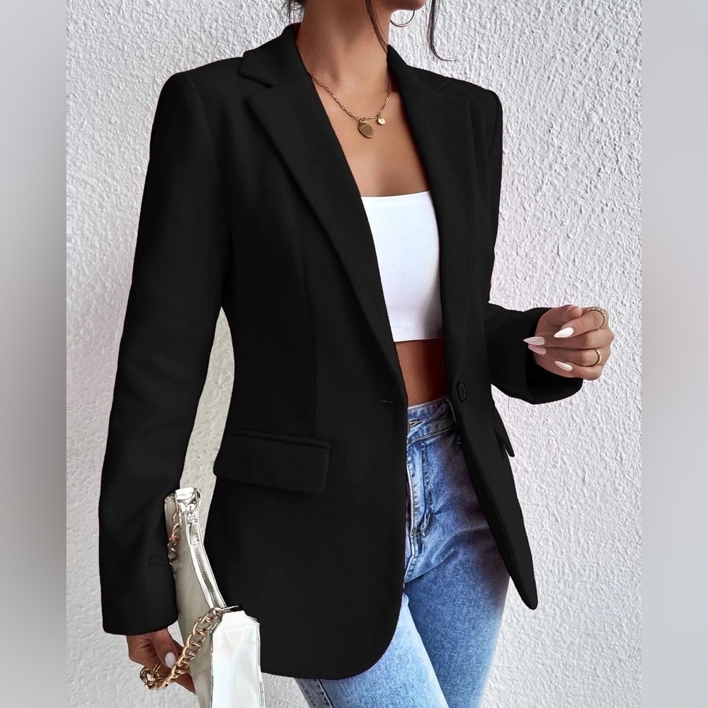 blush pink pastel Lapel Collar blazer jacket - Picture 2 of 12
